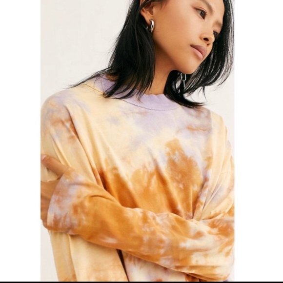 NEW Free People We the Free Tie Dye Tee Long lilac woods XS /Extra Small top - Picture 7 of 7